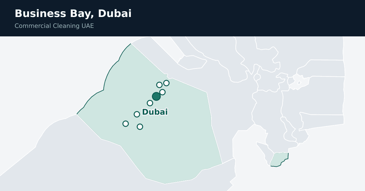 Business Bay, Dubai, pinned on a map of the emirate
