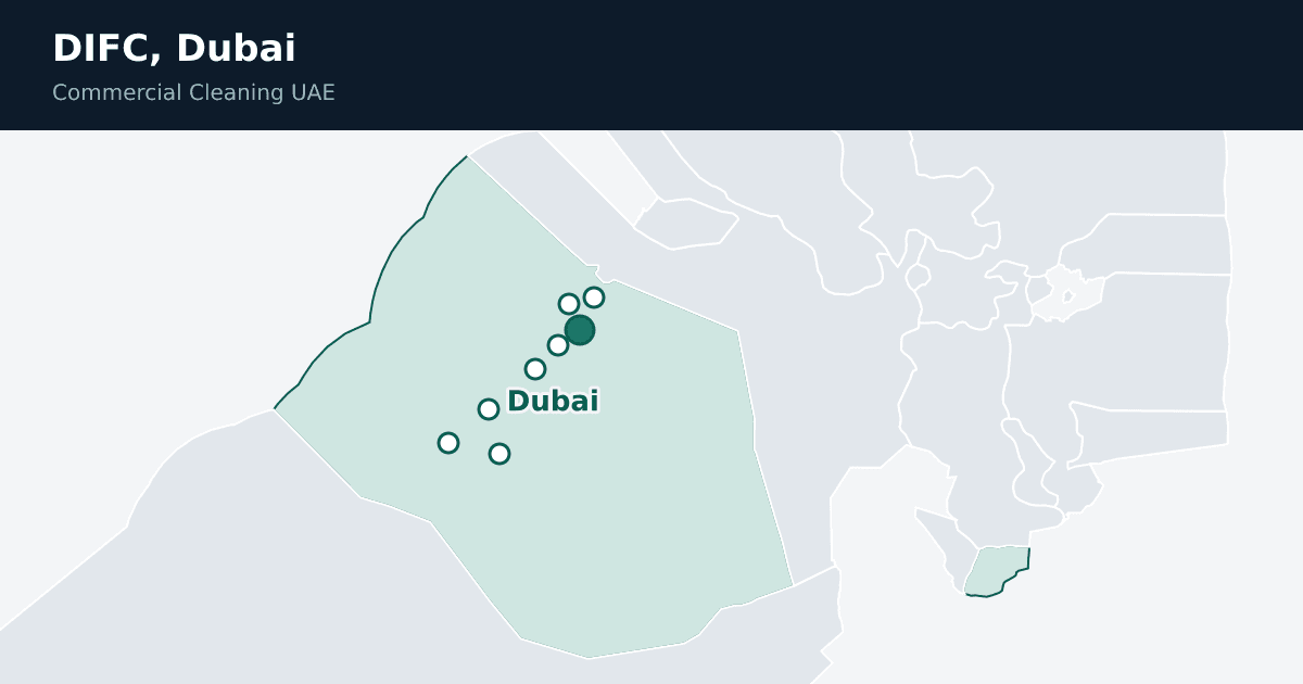 DIFC, Dubai, pinned on a map of the emirate